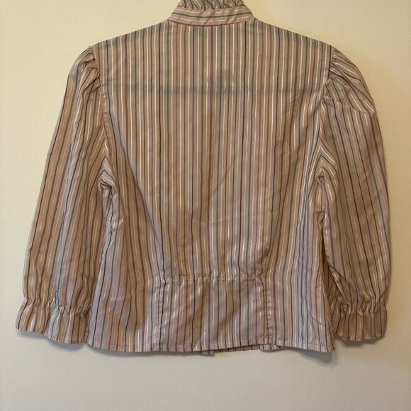 Vintage M Patti pink black long sleeve button down blouse Barbie Stripe corpcore - Picture 7 of 8